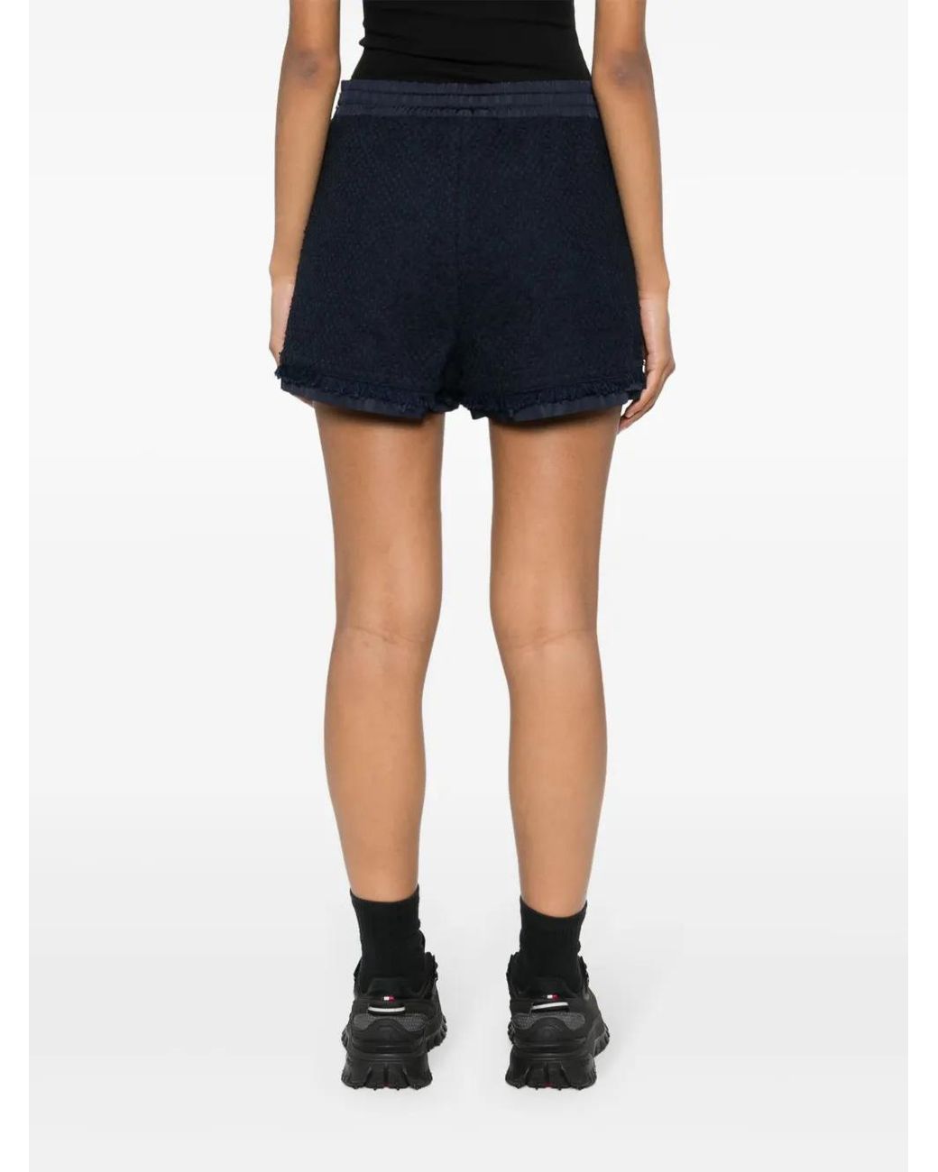 Moncler Blue Logo-Patch Tweed Shorts