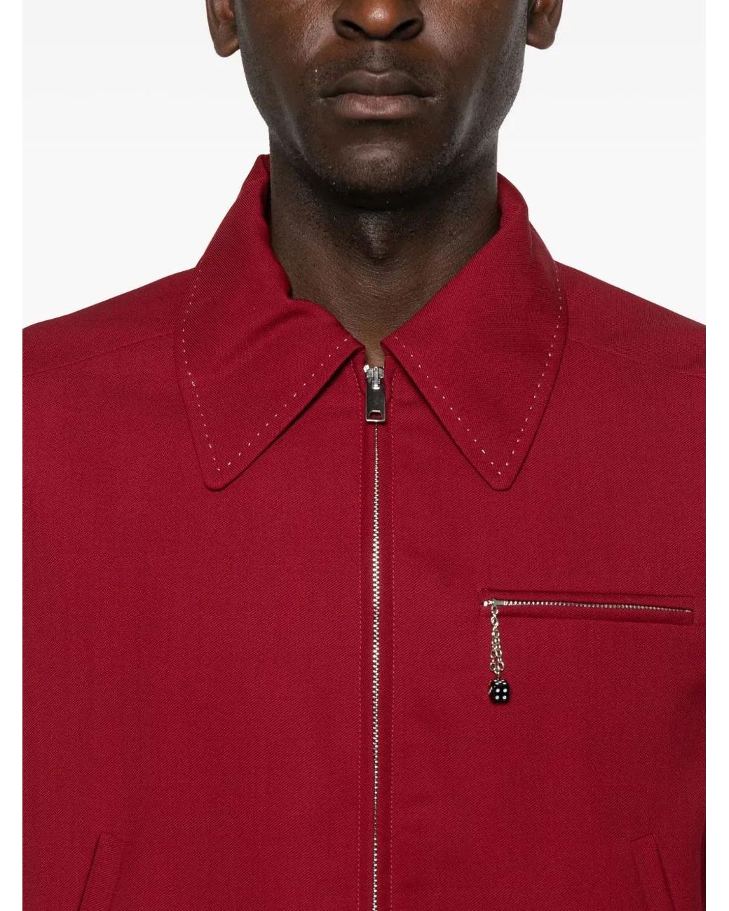 Second/Layer Red Zip-Fastening Stitched-Detail Jacket for men