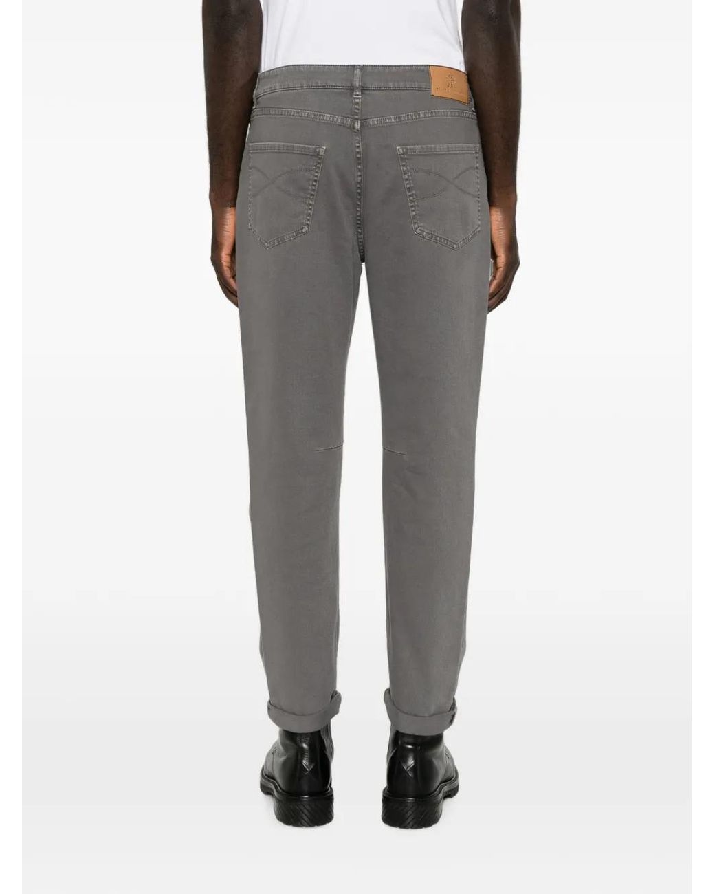 Brunello Cucinelli Gray Garment-Dyed Five-Pocket Trousers for men