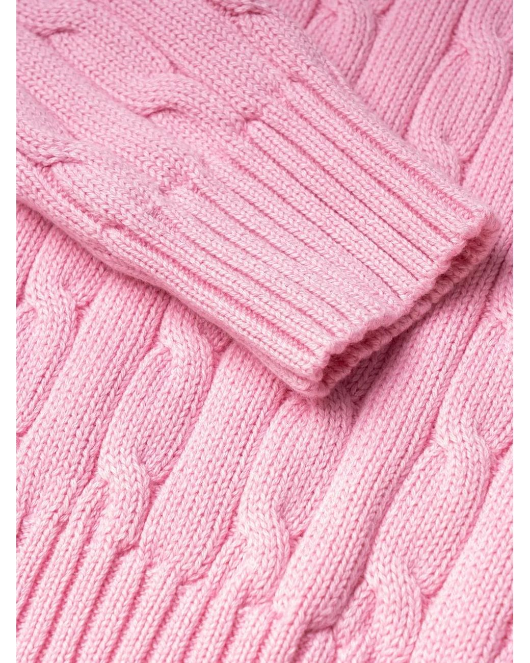 Polo Ralph Lauren Pink Pull En Maille Torsadée À Col V