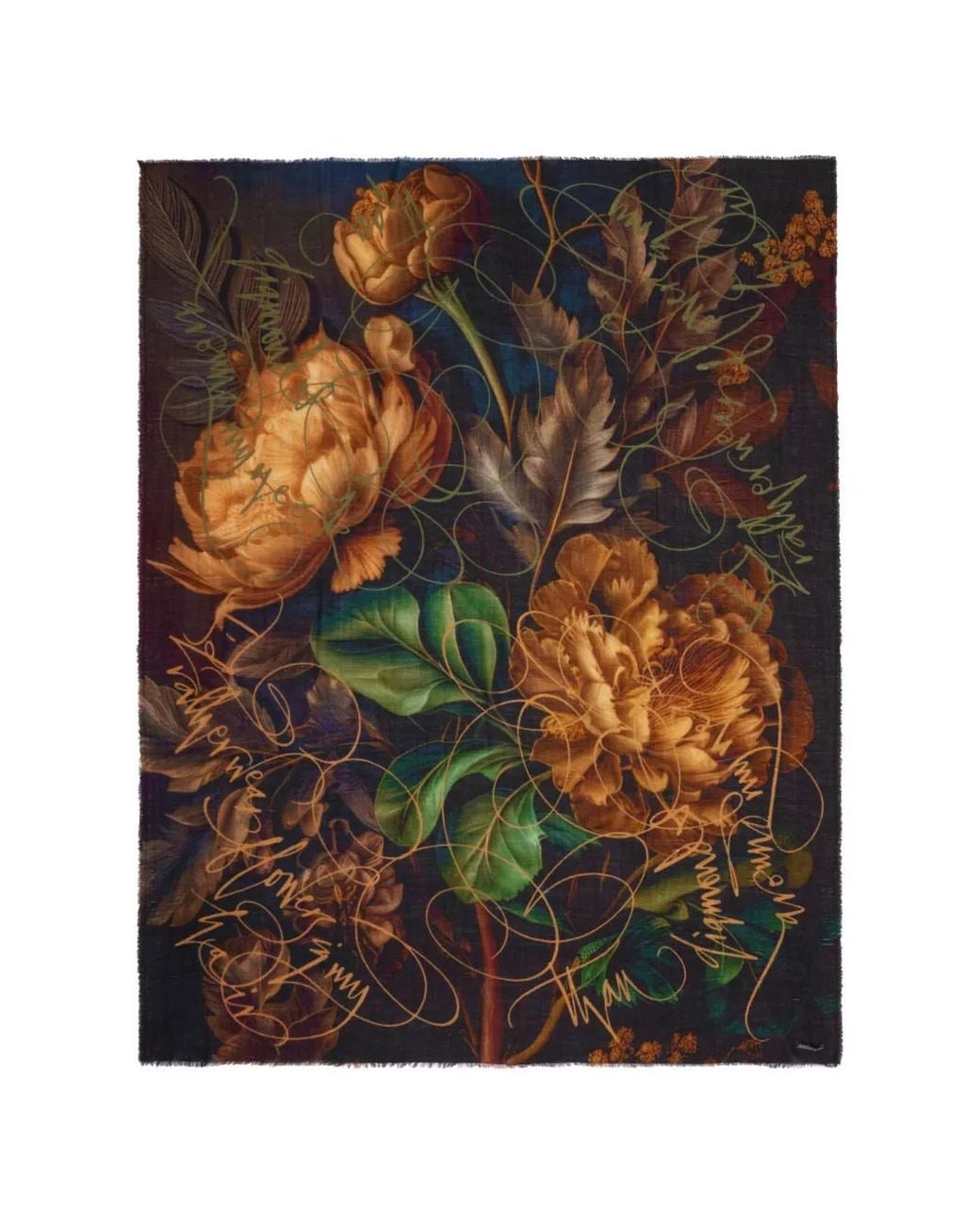 Faliero Sarti Black X Betty Soldi Studio Floral-Print Frayed Scarf