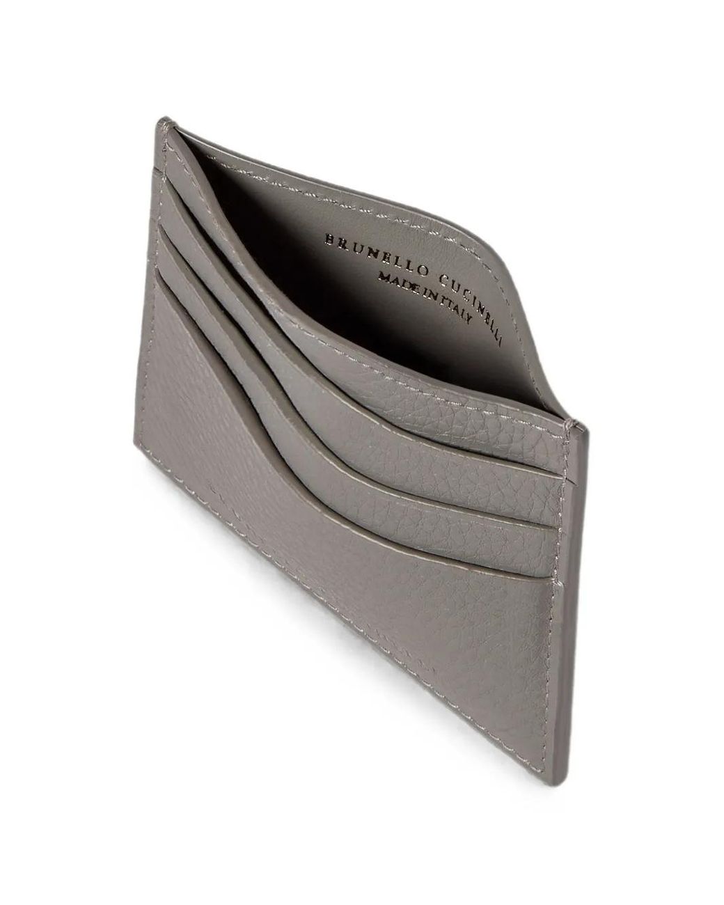 Brunello Cucinelli Gray Grained Calfskin Card Case