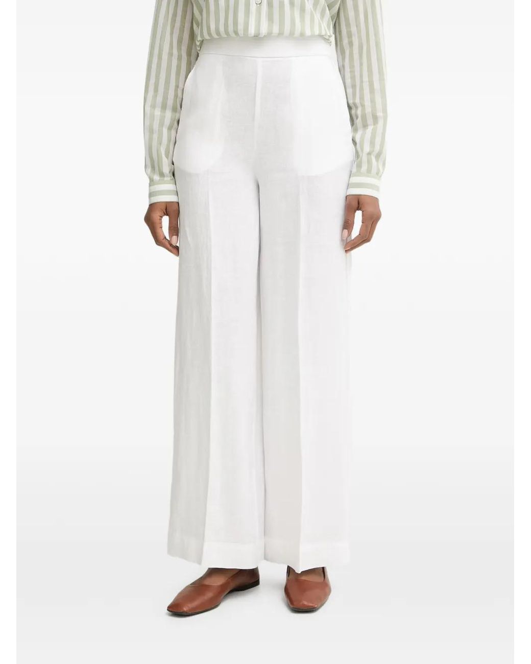 Benetton White Pressed-Crease Wide-Leg Trousers