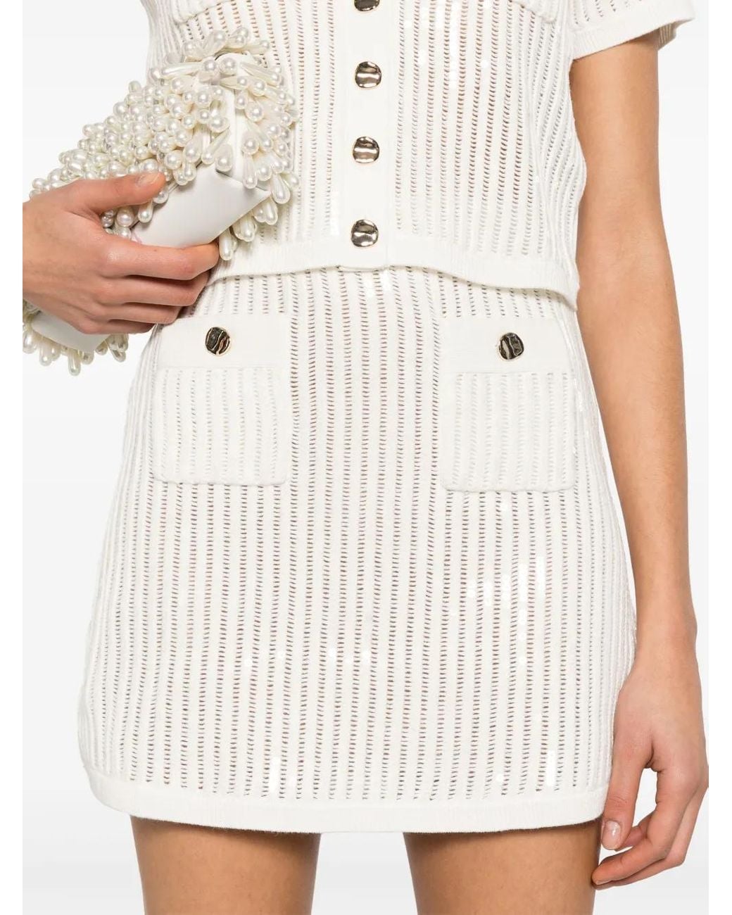 Self-Portrait White Sequin Mini Skirt