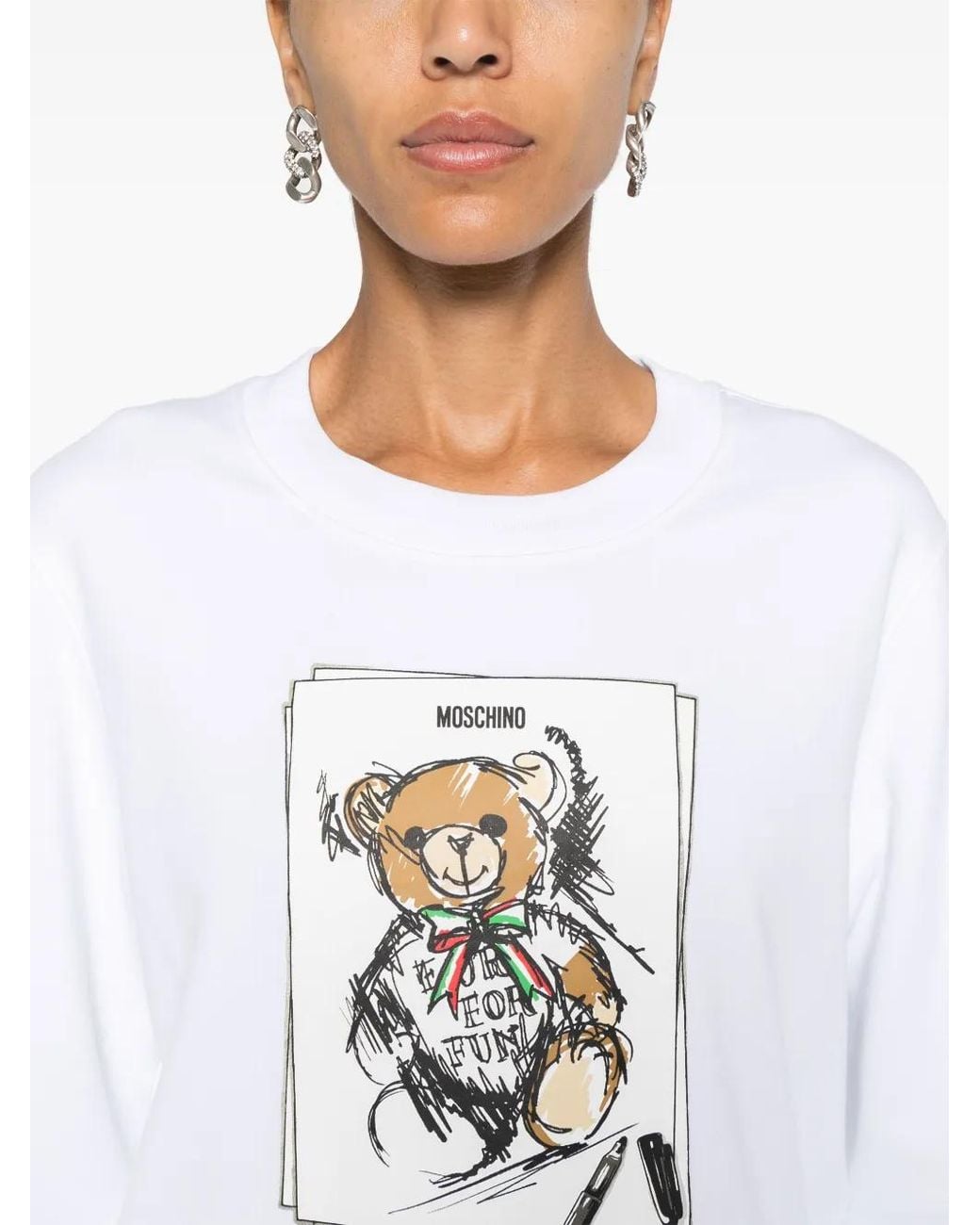 Moschino White Teddy Bear-Print Sweatshirt