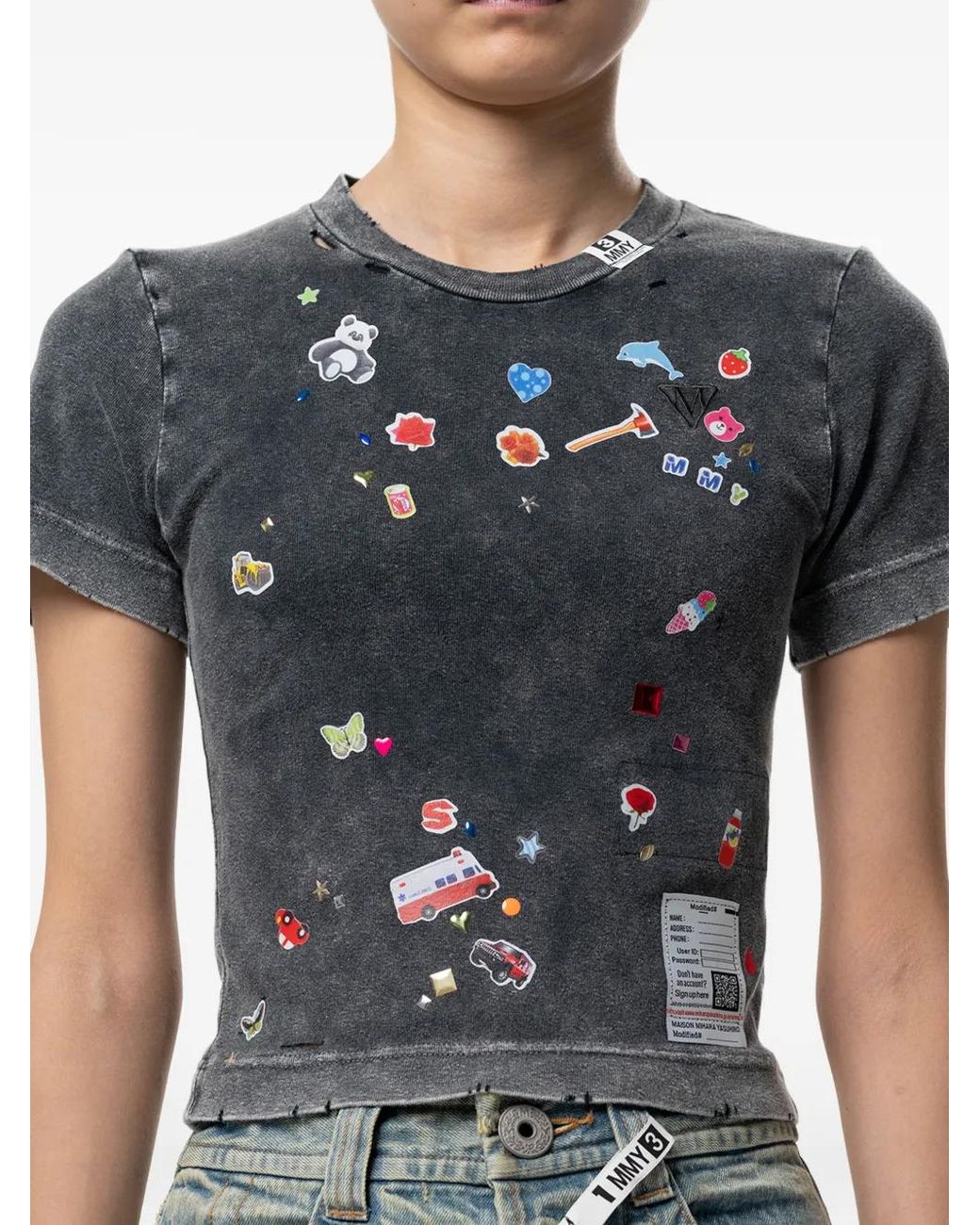 Maison Mihara Yasuhiro Gray T-Shirt Délavé À Imprimé Graphique