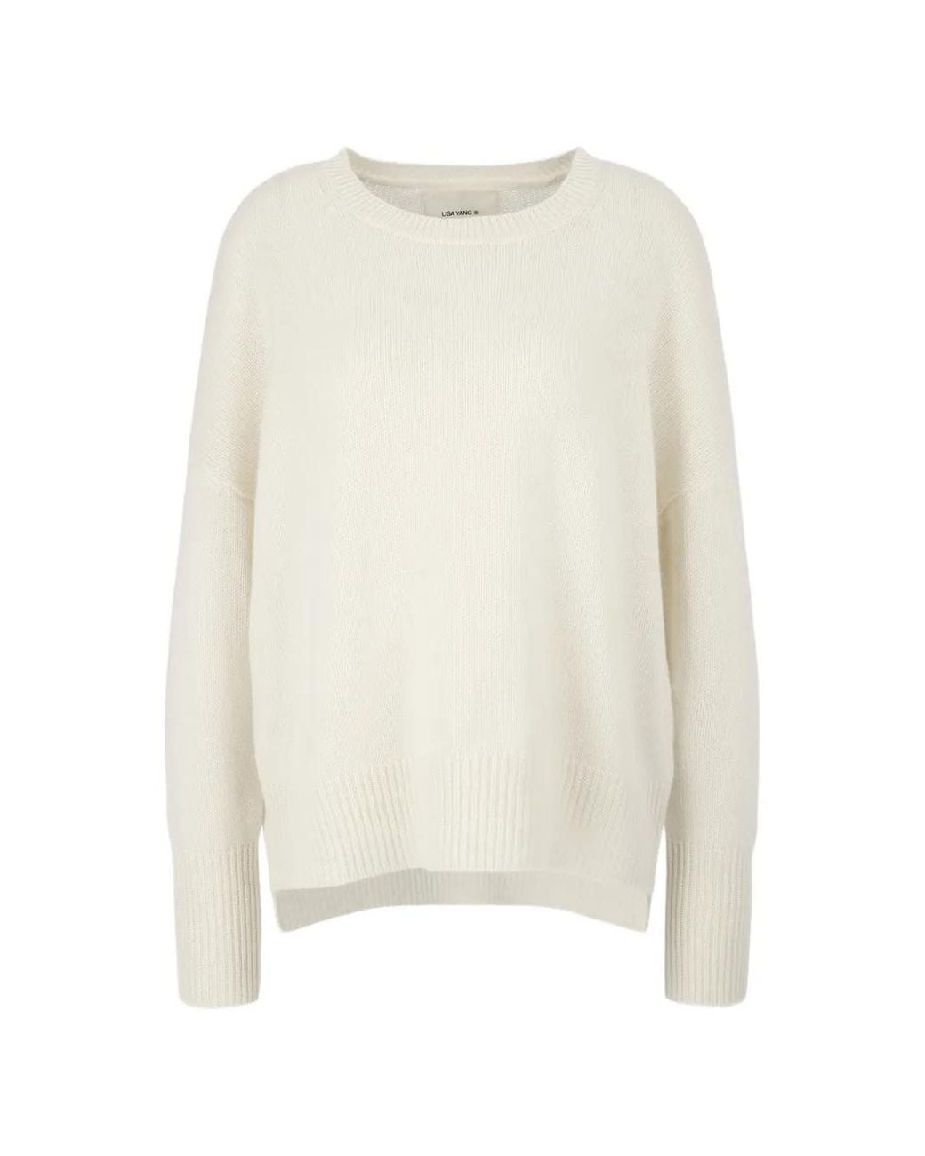 Lisa Yang White Mila Crew-Neck Drop-Shoulder Sweater