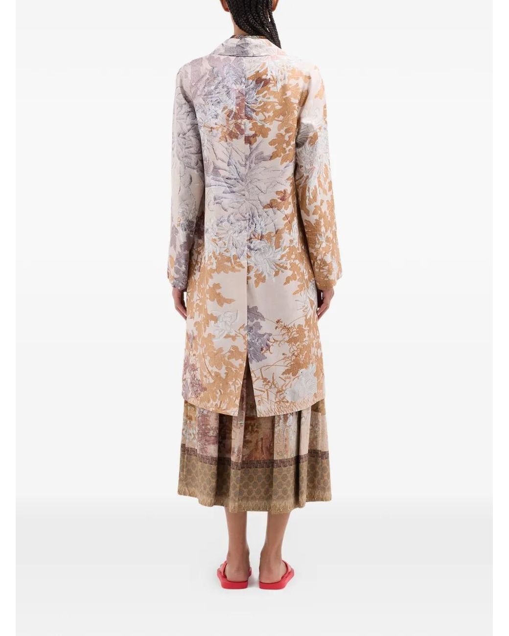 Pierre Louis Mascia White Botanical-Print Single-Breasted Coat