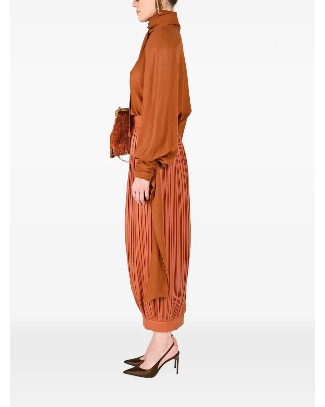ROWEN ROSE Orange Bow-Neck Long-Sleeve Blouse