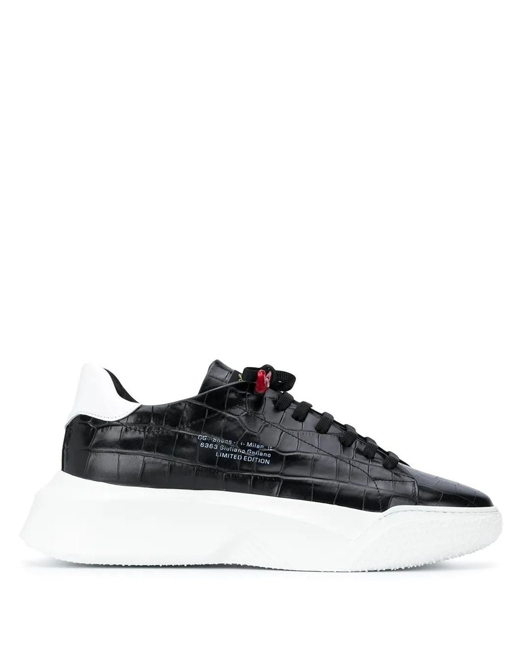 Giuliano Galiano Black Crocodile-Embossed Nemesis Sneakers for men