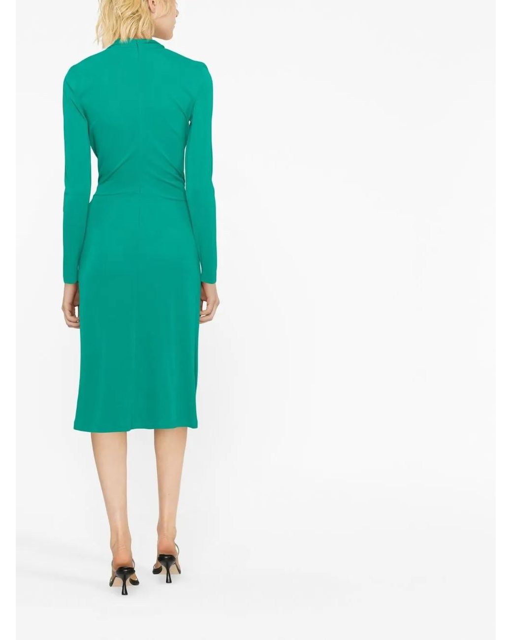 Alberta Ferretti Green Twisted-Front Long-Sleeved Midi Dress