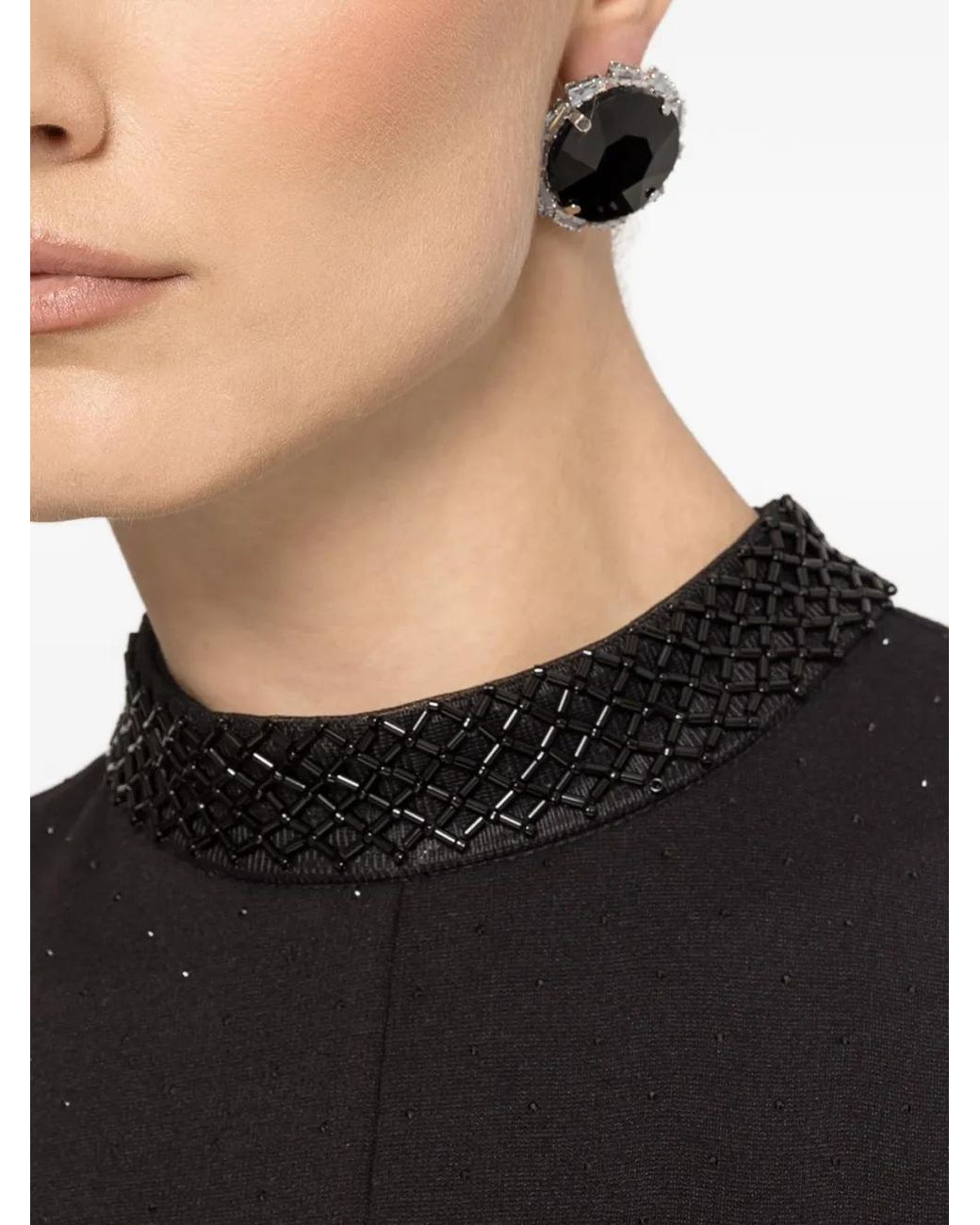 Nissa Black Rhinestone-Embellished Midi Dress