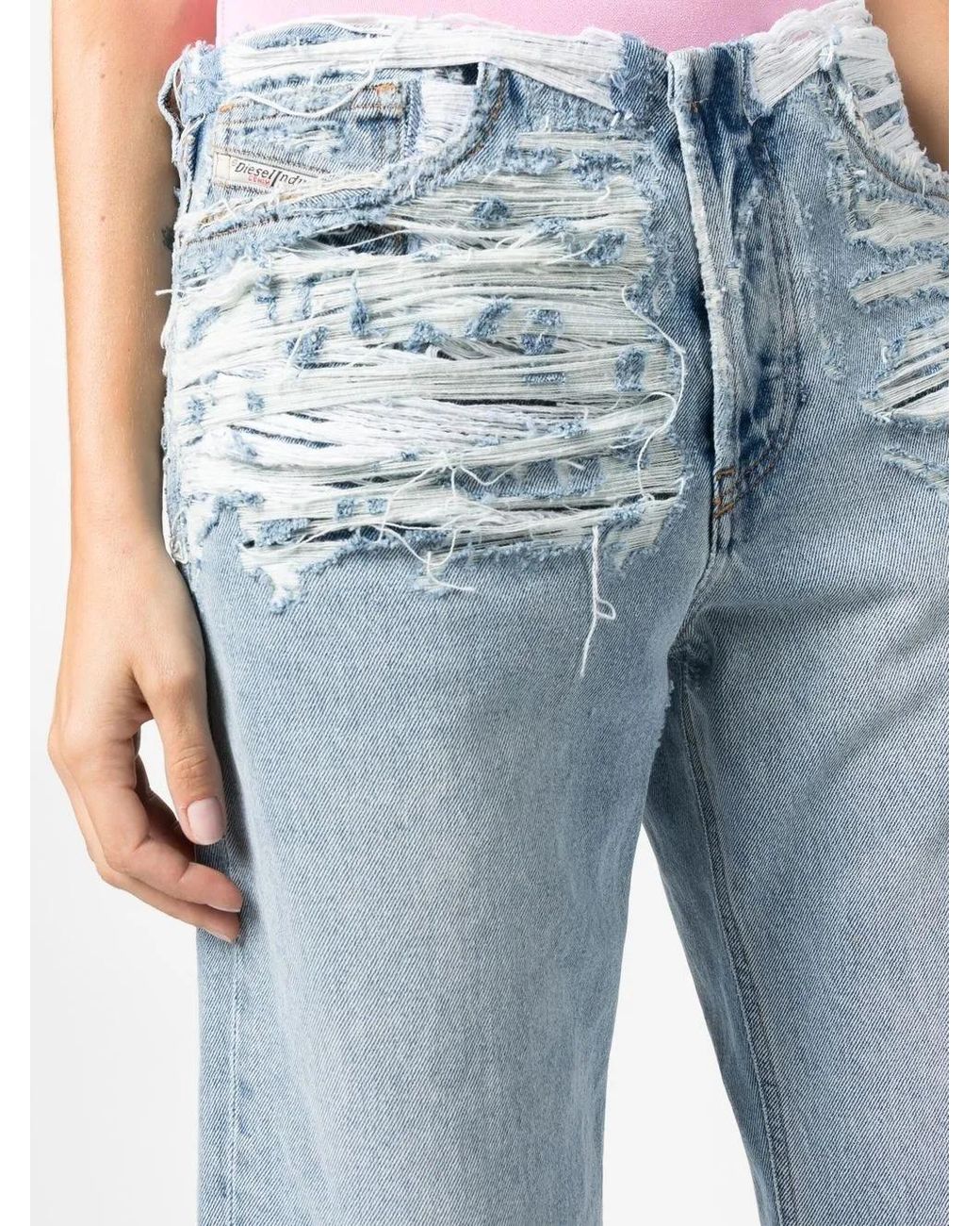 DIESEL Blue Mid-Rise Ripped-Detail Jeans