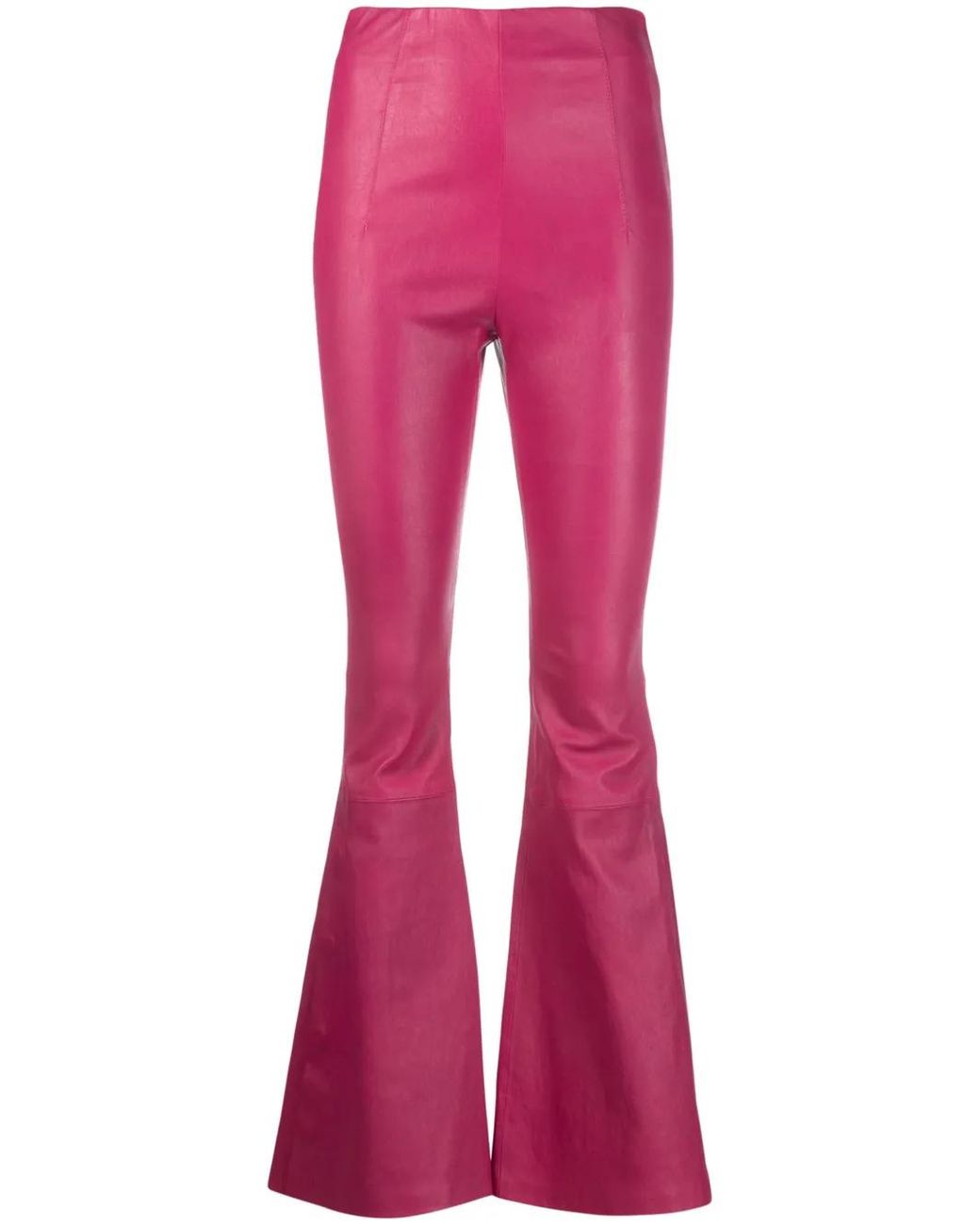 Amiri Pink High-Waisted Leather Flared Trousers