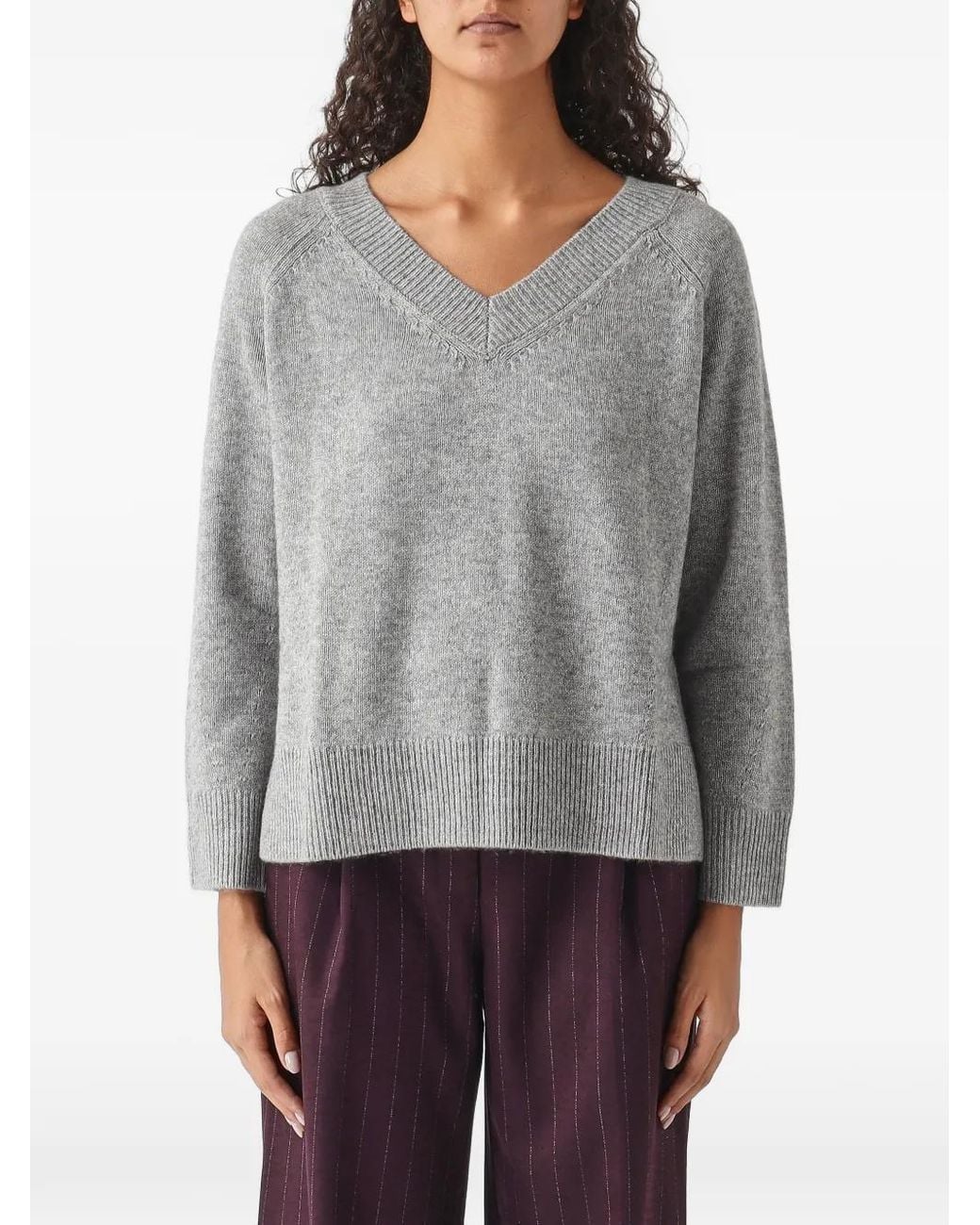 Nenette Gray Mary V-Neck Raglan-Sleeve Sweater
