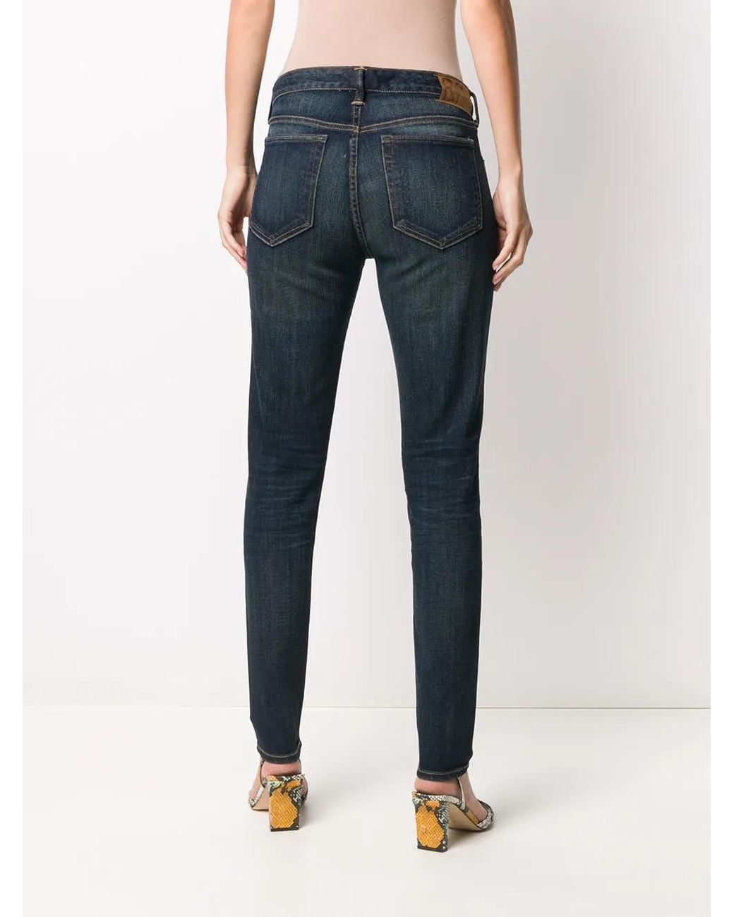 RRL Blue Stonewashed Mid-Rise Skinny Jeans