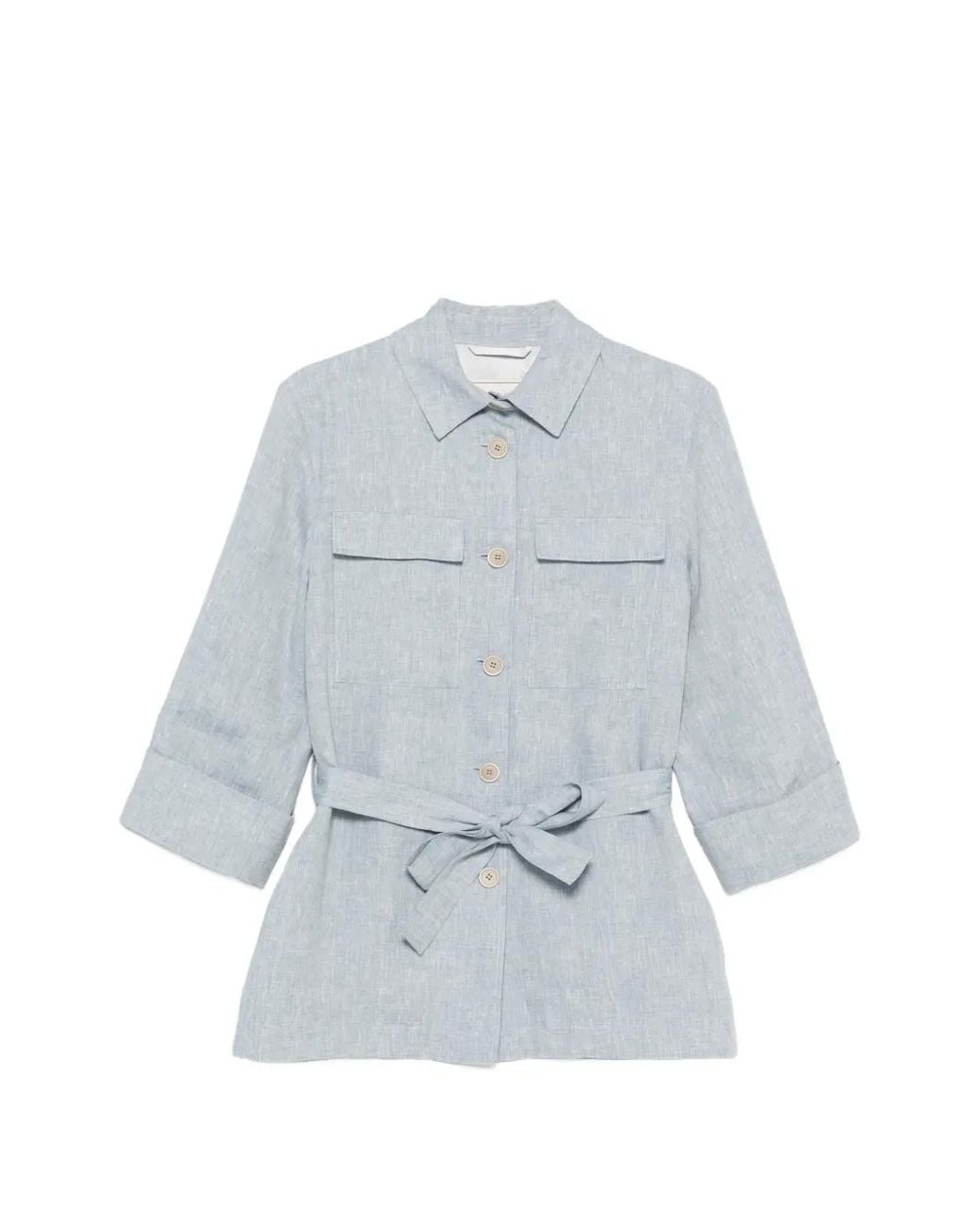 Peserico White Belted Button-Up Overshirt