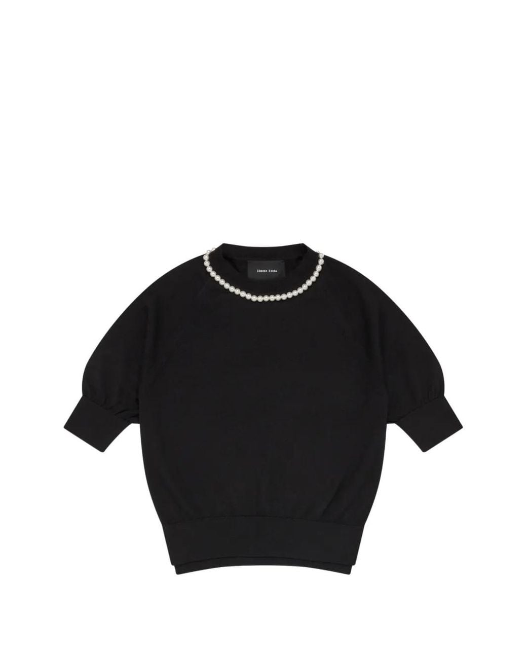 Simone Rocha Black Pearl-Embellished Puff-Sleeve Sweater