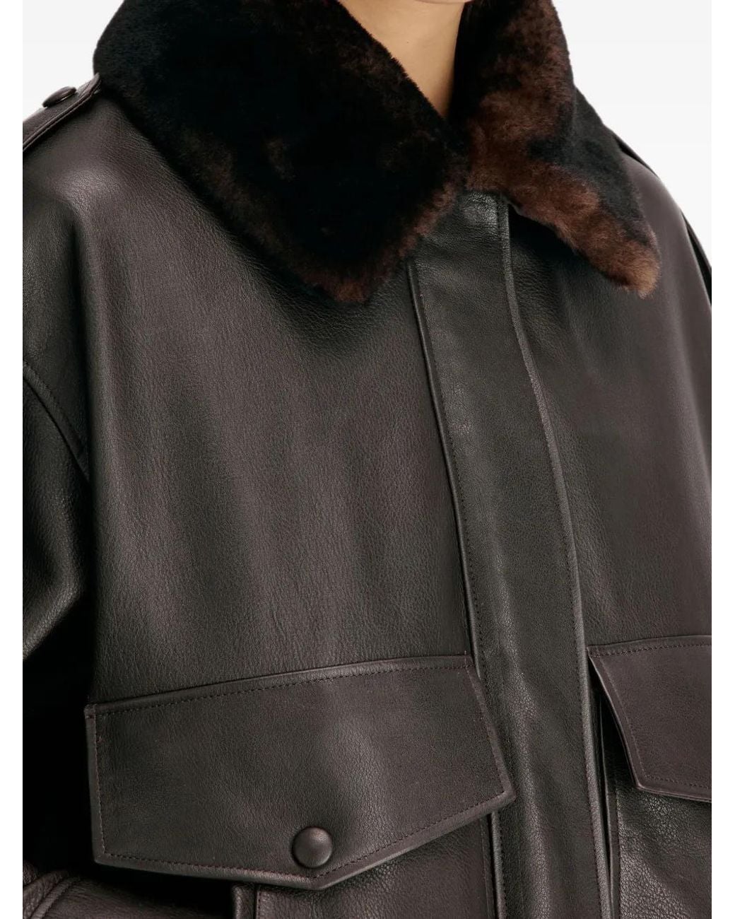 Loulou de Saison Black Russo Shearling-Collar Leather Jacket