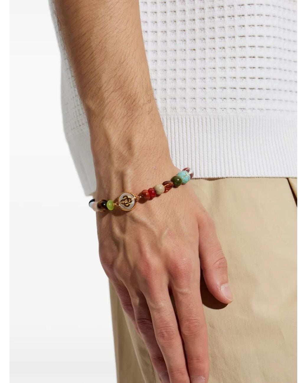 Casablanca Metallic Beaded Logo-Plaque Bracelet