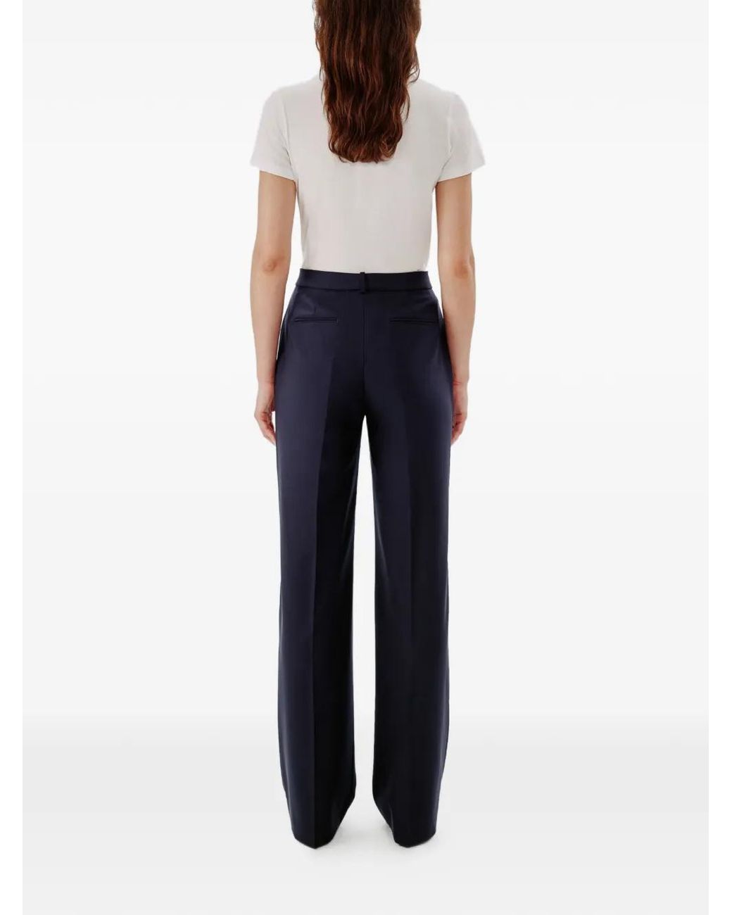 Another Tomorrow Blue Flared Wool Trousers