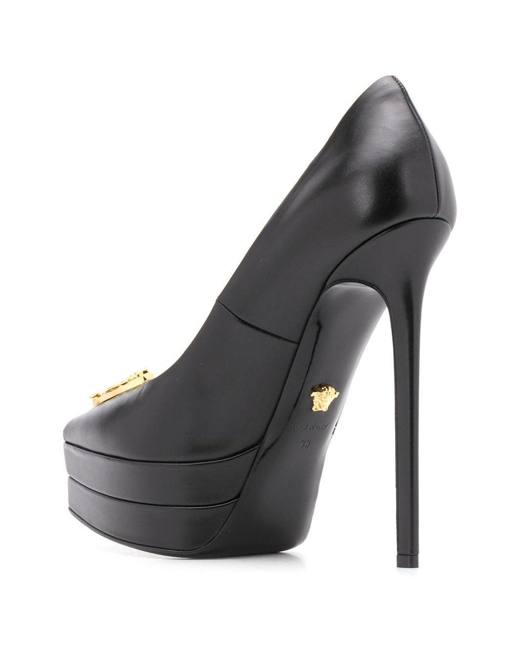 Cuñas De Piel Con Plataforma 160mm Versace de Cuero de color Negro Mujer Zapatos de Tacones de Cuñas y zapatos de salón 