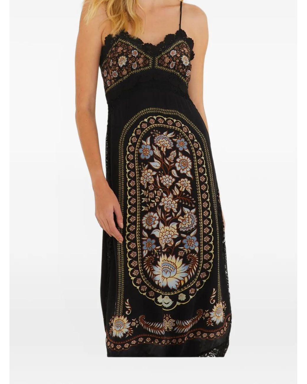 Farm Rio Black Daniela Lace Sleeveless Midi Dress