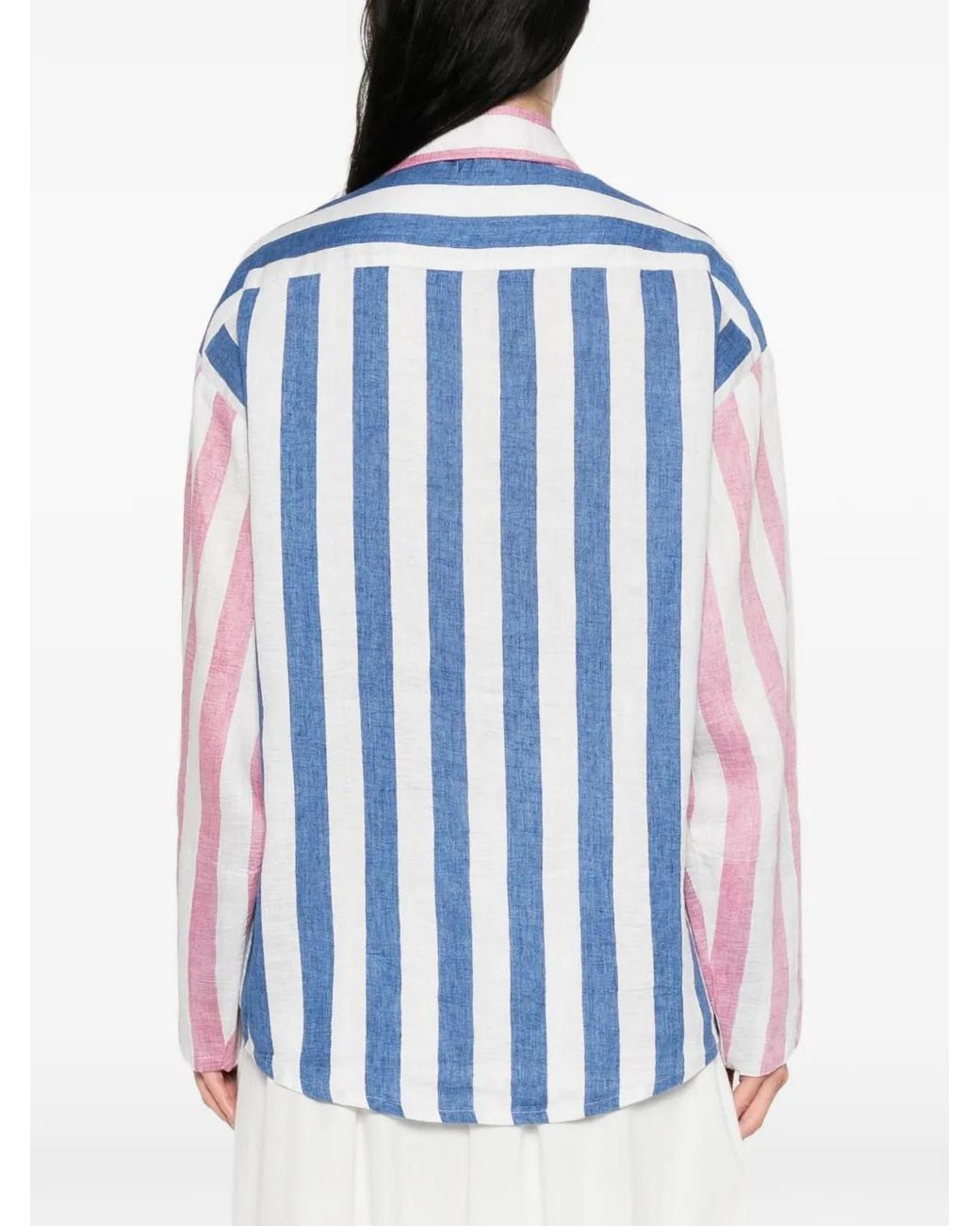 SUSANNA BLU Blue Striped Embroidered Shirt