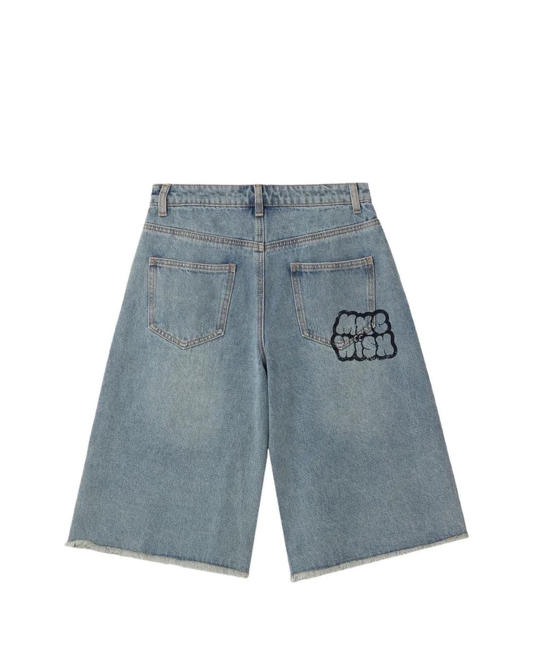 Mini Cream Blue Distressed Raw-Edge Shorts