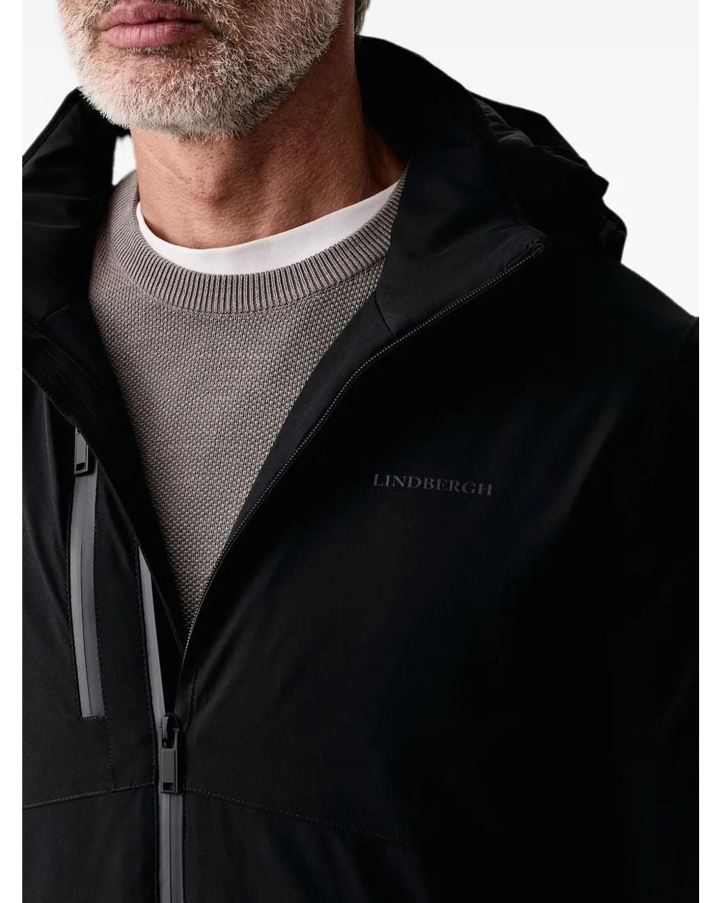 Lindbergh Black Zip-Up Hooded Jacket for men
