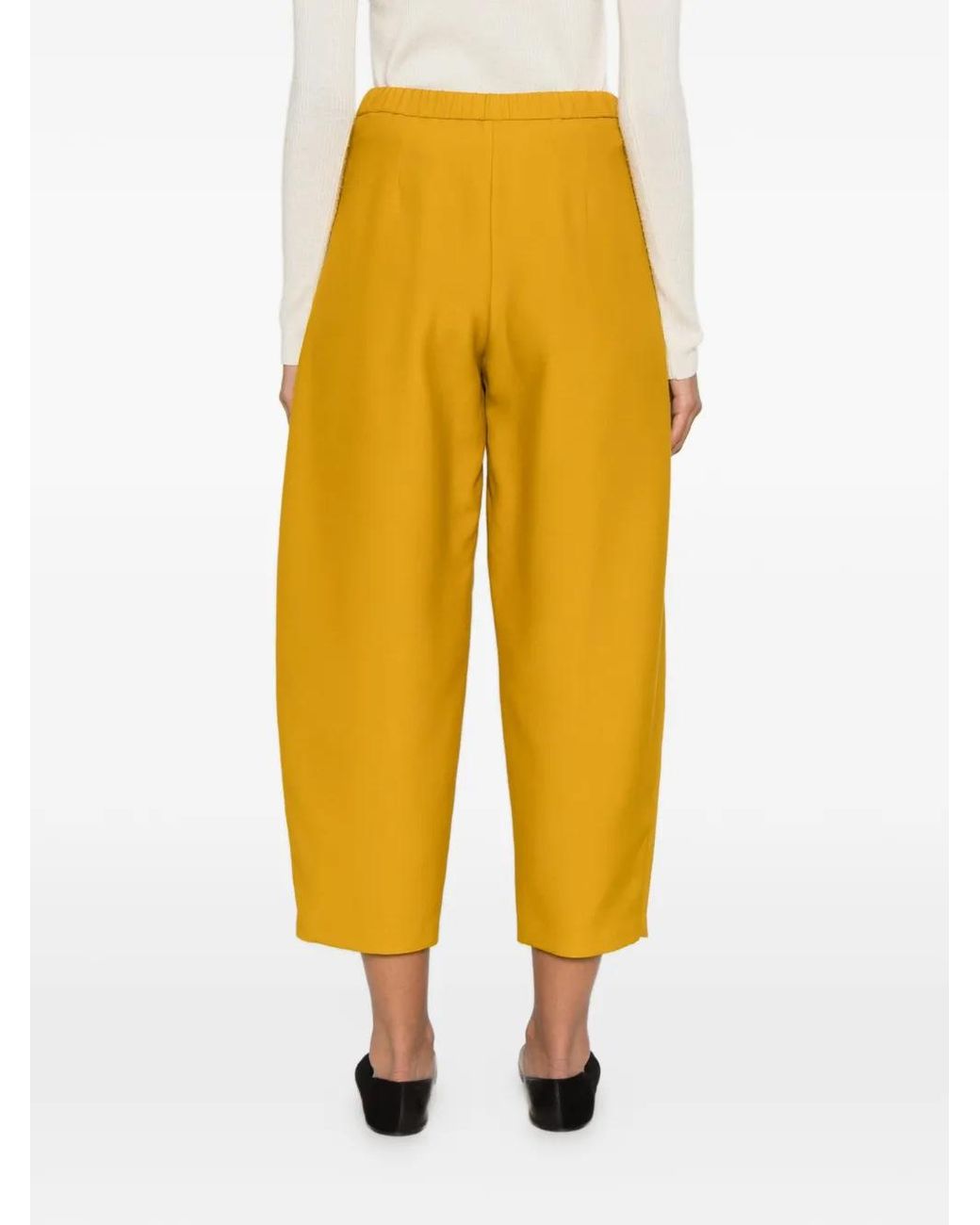 Liviana Conti Yellow Cropped Pressed-Crease Trousers