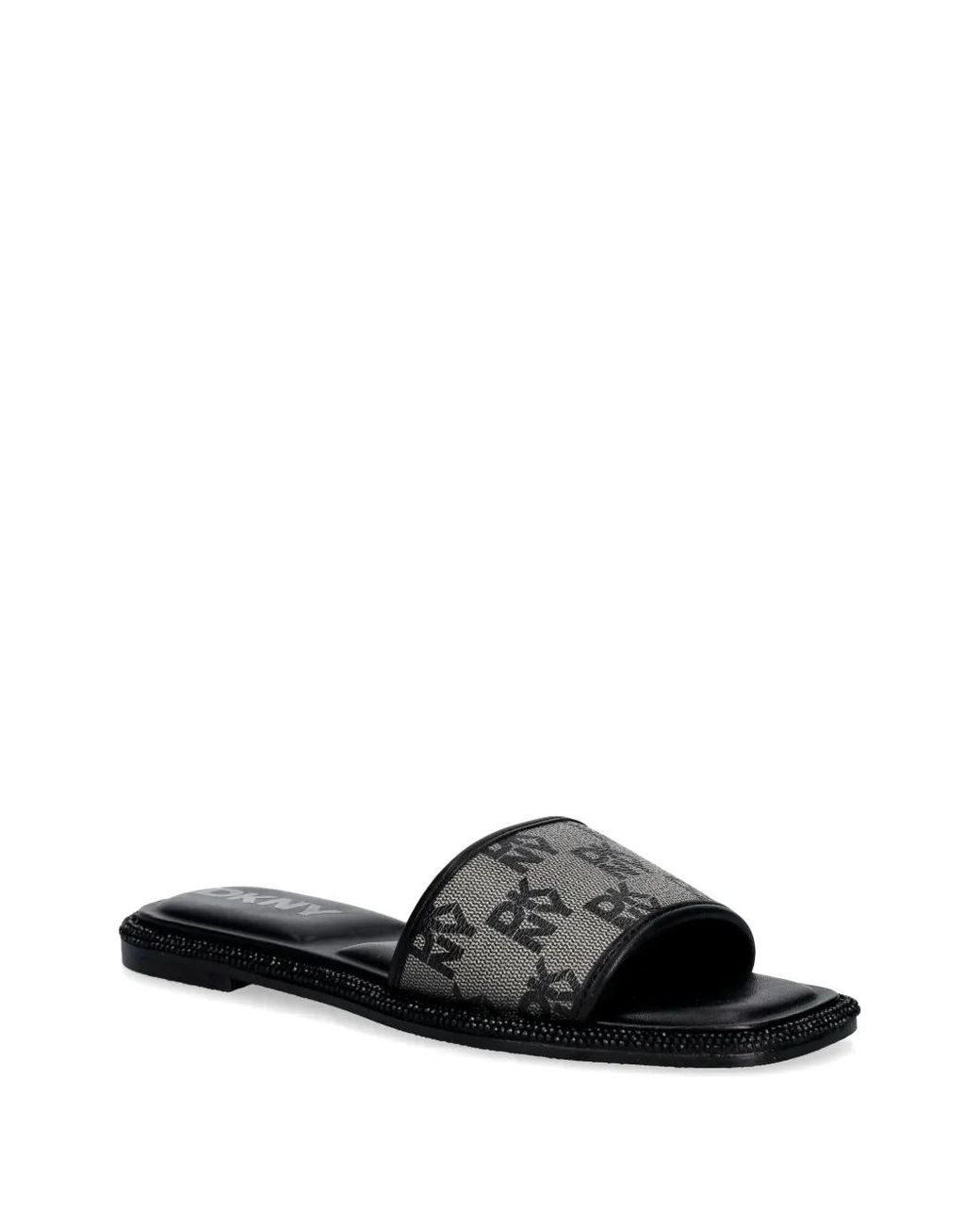 DKNY Black Logo Pattern Embellished Slides