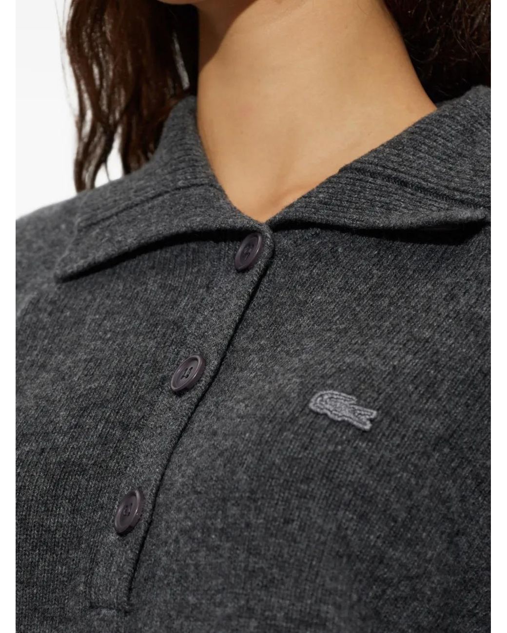 Lacoste Gray Long-Sleeve Polo-Collar Sweater