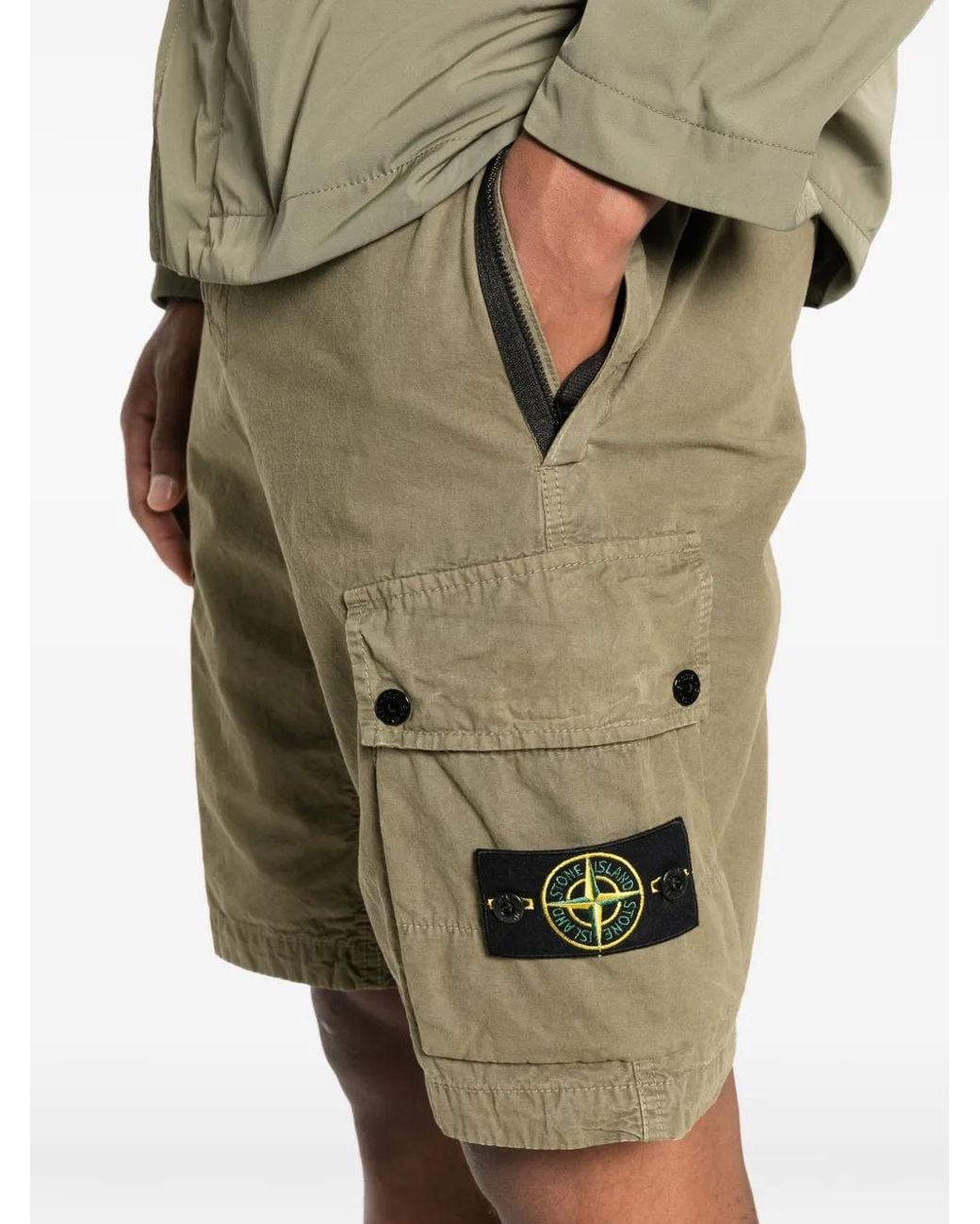 Stone Island Green L100019 Brushed Organic Cotton Canvas Old-Effect Slim-Fit Cargo Shorts With Zip Pockets for men