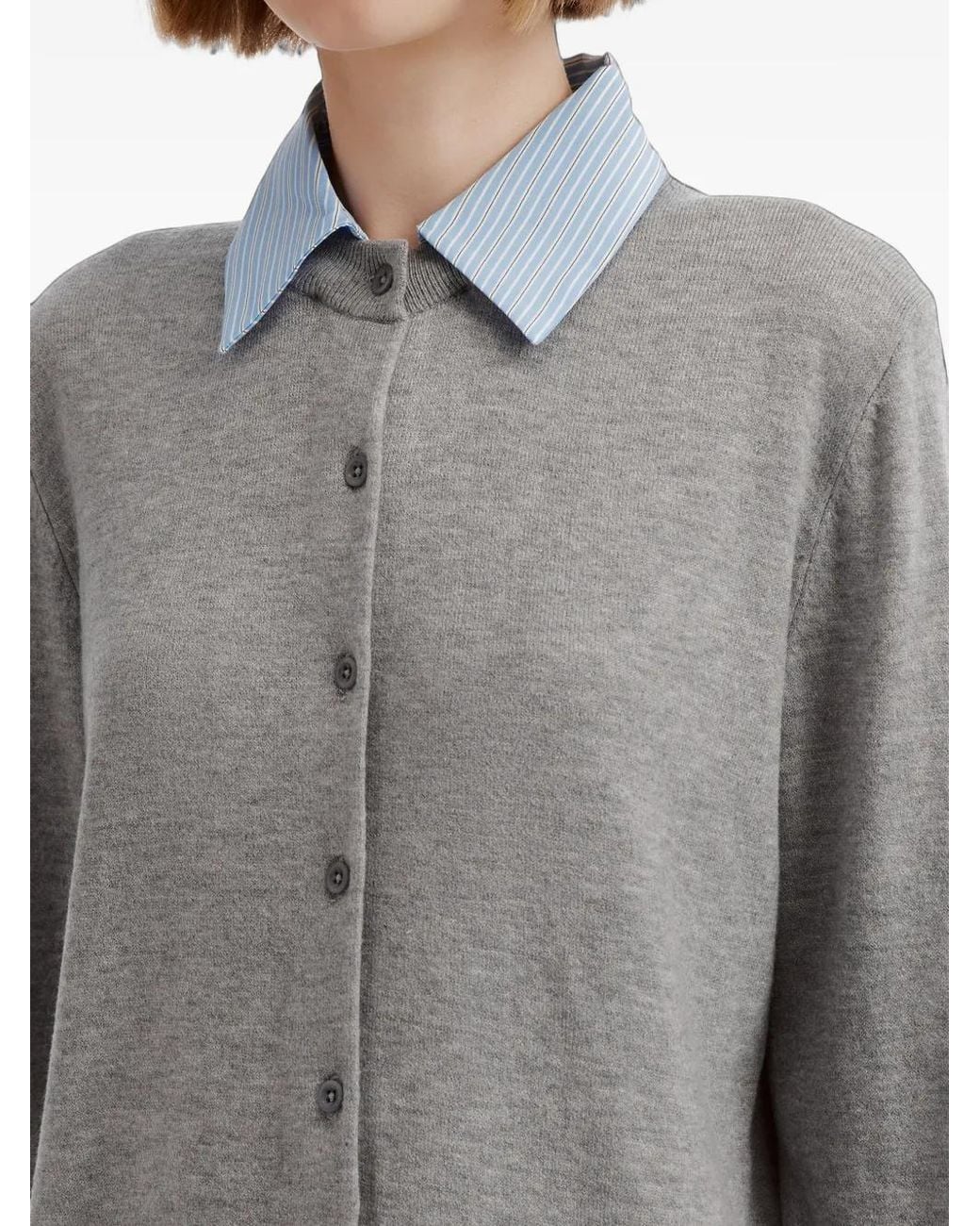 B+ AB Gray Layered-Collar Button-Up Cardigan