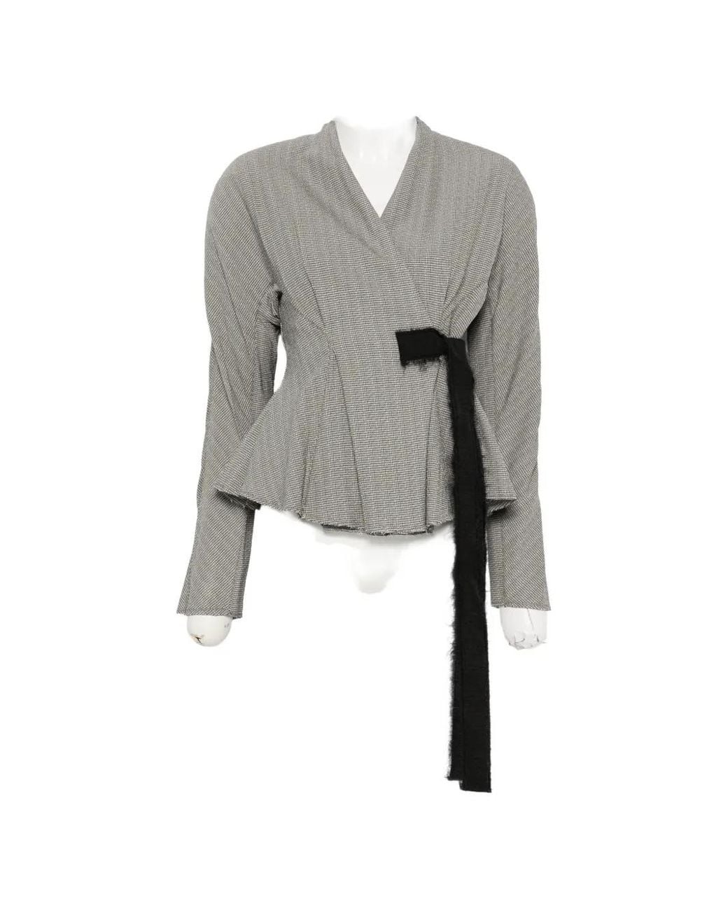 Alberta Ferretti Gray Prince Of Wales Check Wrap Jacket