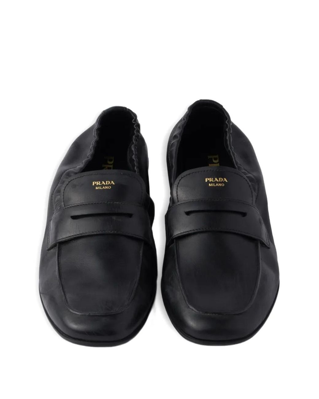 Prada Black Shuffle Antiqued Leather Loafers