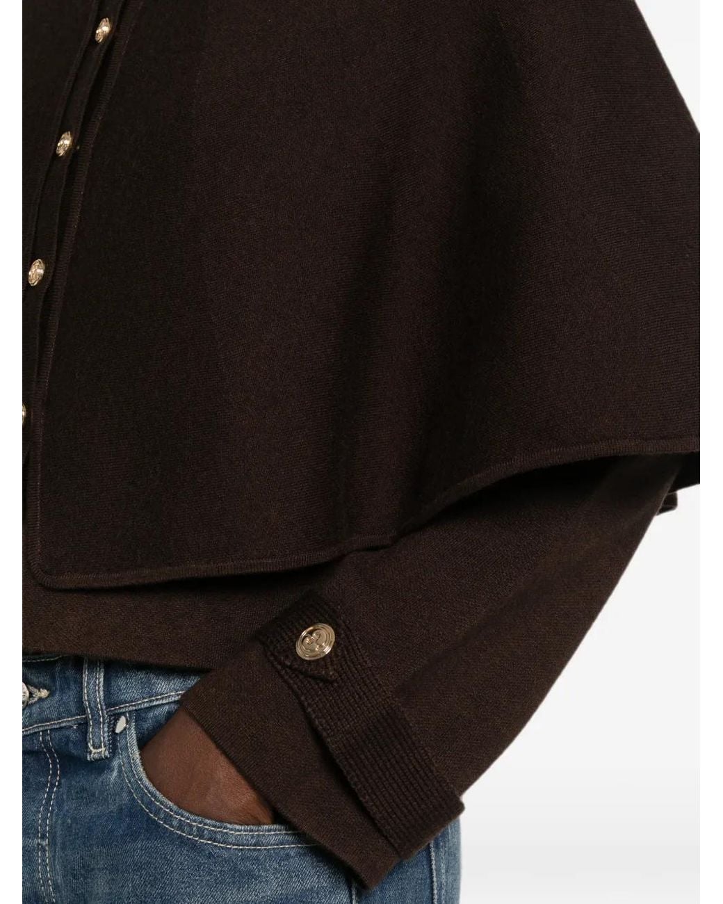 Maje Black Cape-Overlay Button-Up Cardigan