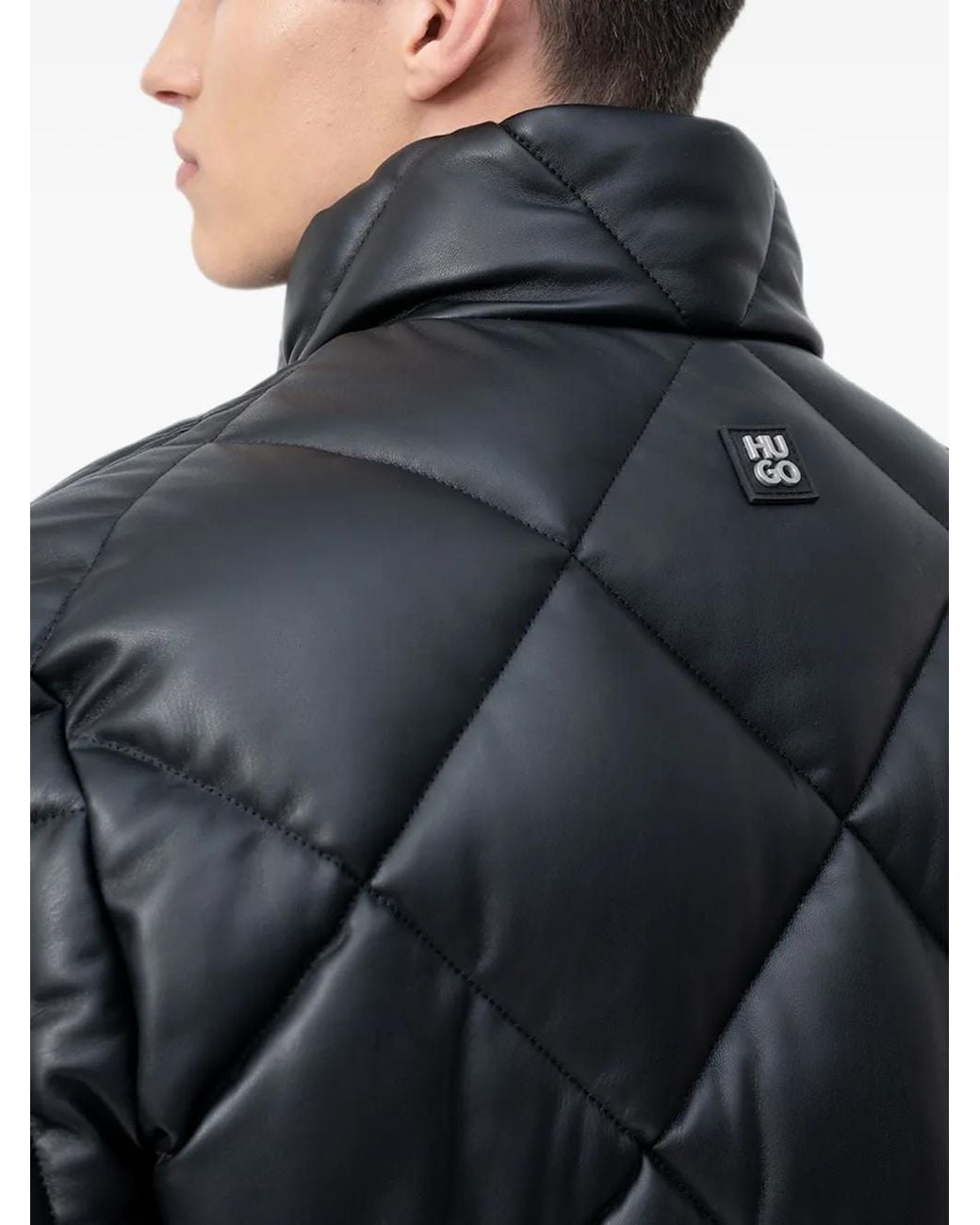 HUGO Black Diamond-Quilted Down Jacket for men