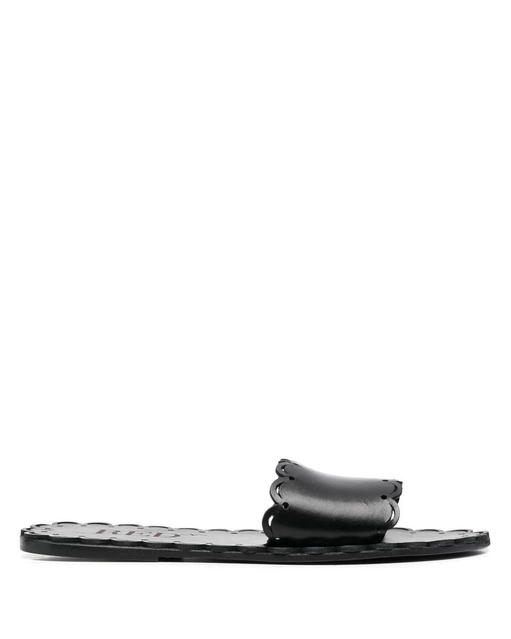 Red(v) White Scalloped Leather Slide Sandals
