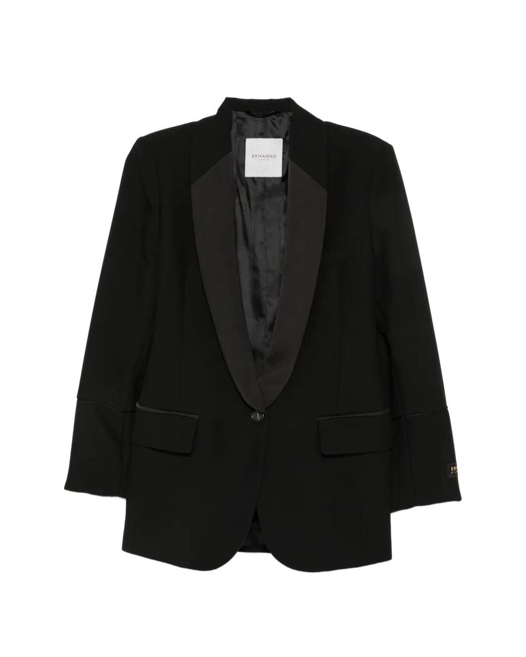 ERMANNO FIRENZE Black Satin-Lapel Single-Breasted Jacket