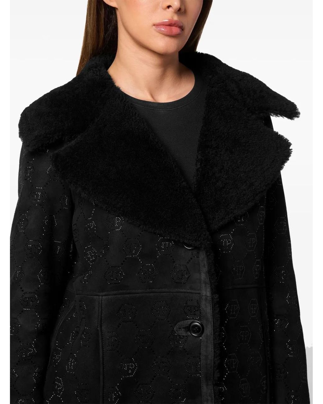 Philipp Plein Black Monogram-Pattern Coat
