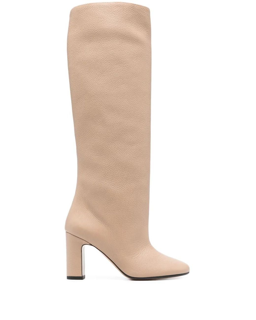Kiton White Seamless Deerskin Long Boots With Mid Block Heel