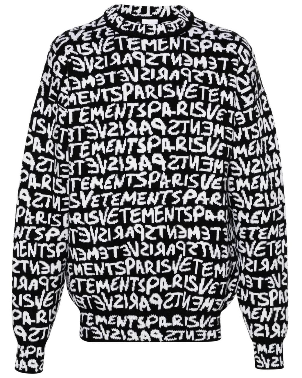 Vetements Black Intarsia-Knit Logo Wool Jumper