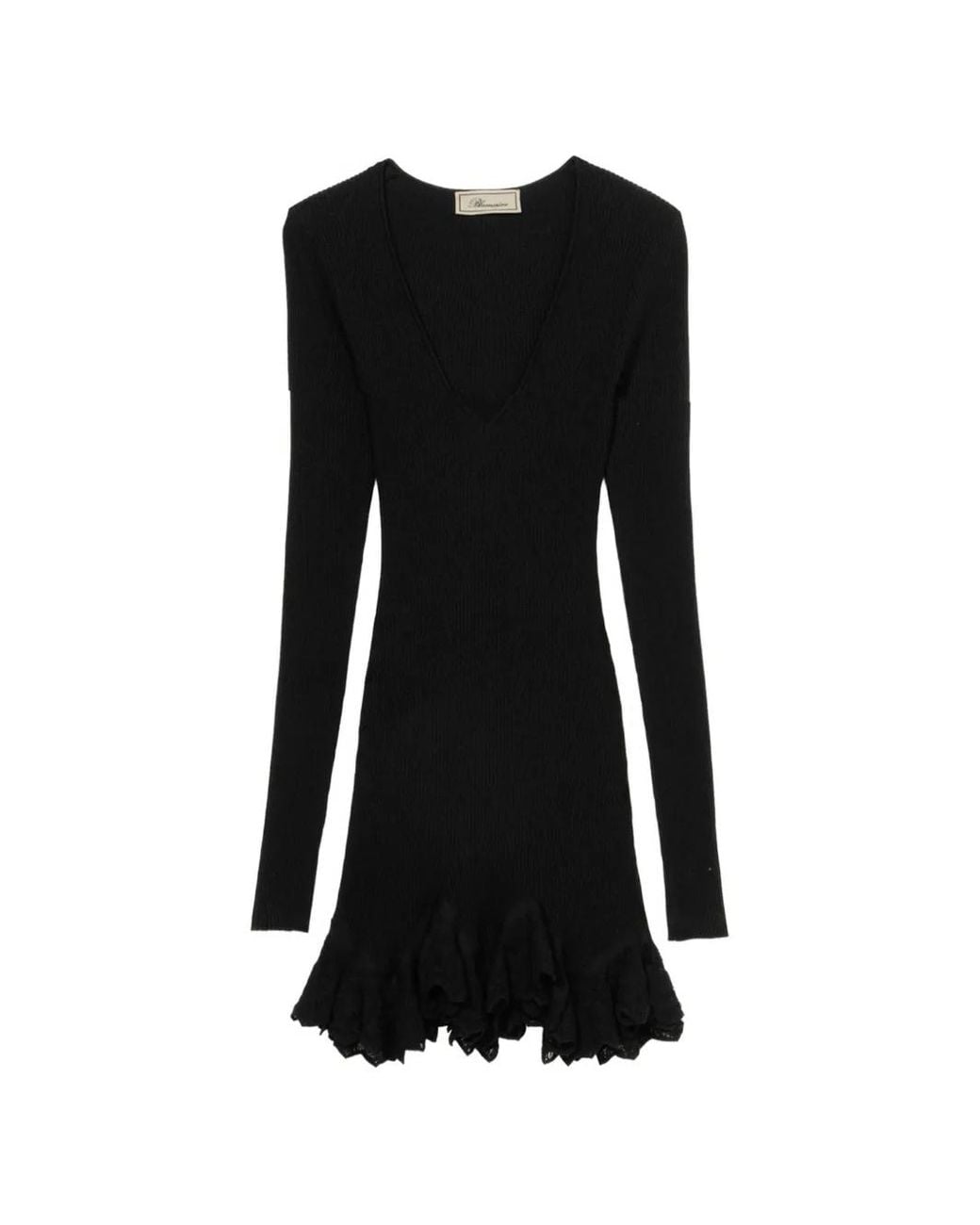 Blumarine Black Ribbed-Knit Ruffled Mini Dress