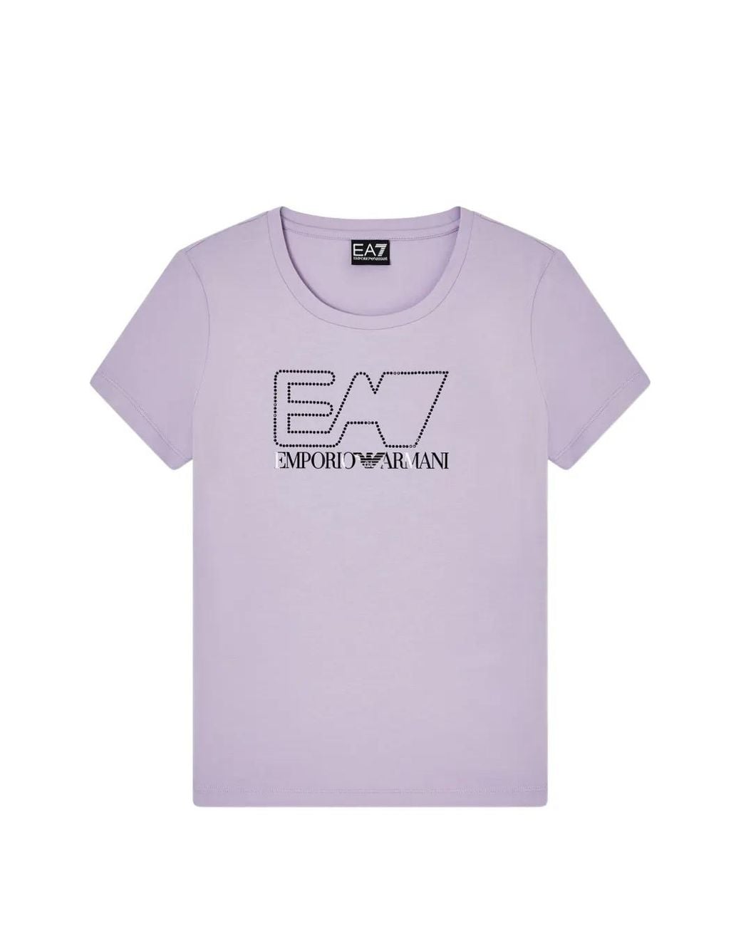 EA7 Purple Logo-Print Rhinestone-Embellished T-Shirt