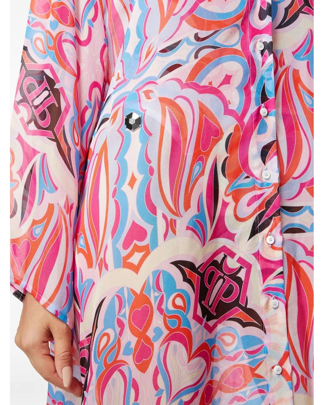 Philipp Plein Red Kaleidoscopic-Print Silk Kaftan