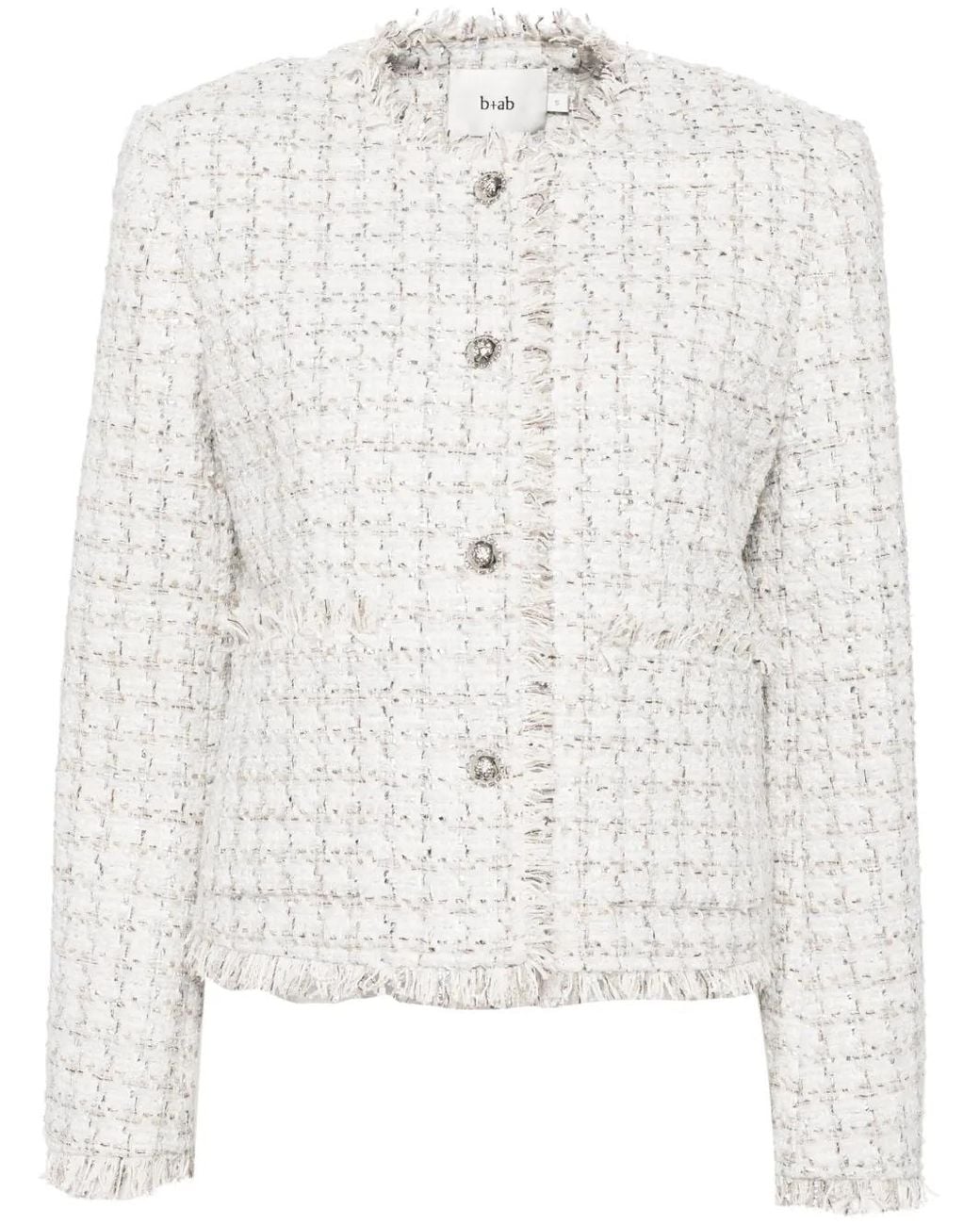 B+ AB White Raw-Finish Tweed Jacket