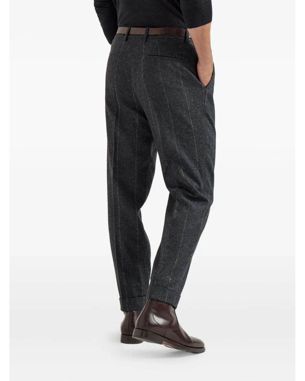 Brunello Cucinelli Blue Pinstripe Pleated Trousers for men