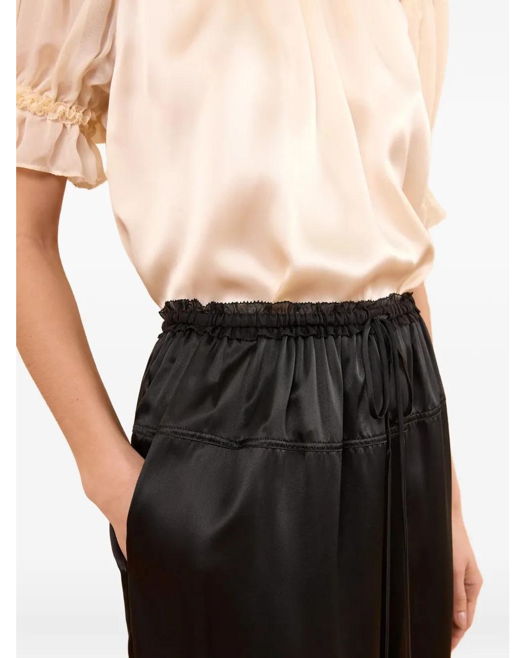 Ulla Johnson Black Camile Ruffled-Cuff Satin Trousers